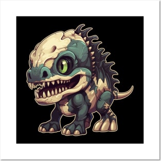 Envy Green Scary Chibi T-Rex Isometric Dinosaur Posters and Art